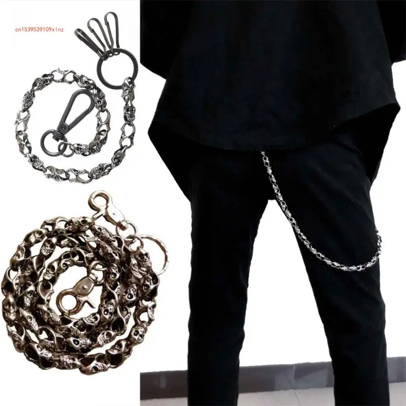 Biker-Decor Skull Wallet Chain with Hook Closure Punk Skull Trouser Chain