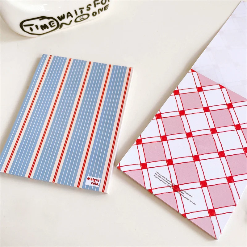 ​ins Cute Cherry Striped Plaid Memo Pad Creative Message Paper Student To Do List Mini Notepad School Stationeries 50 Sheets