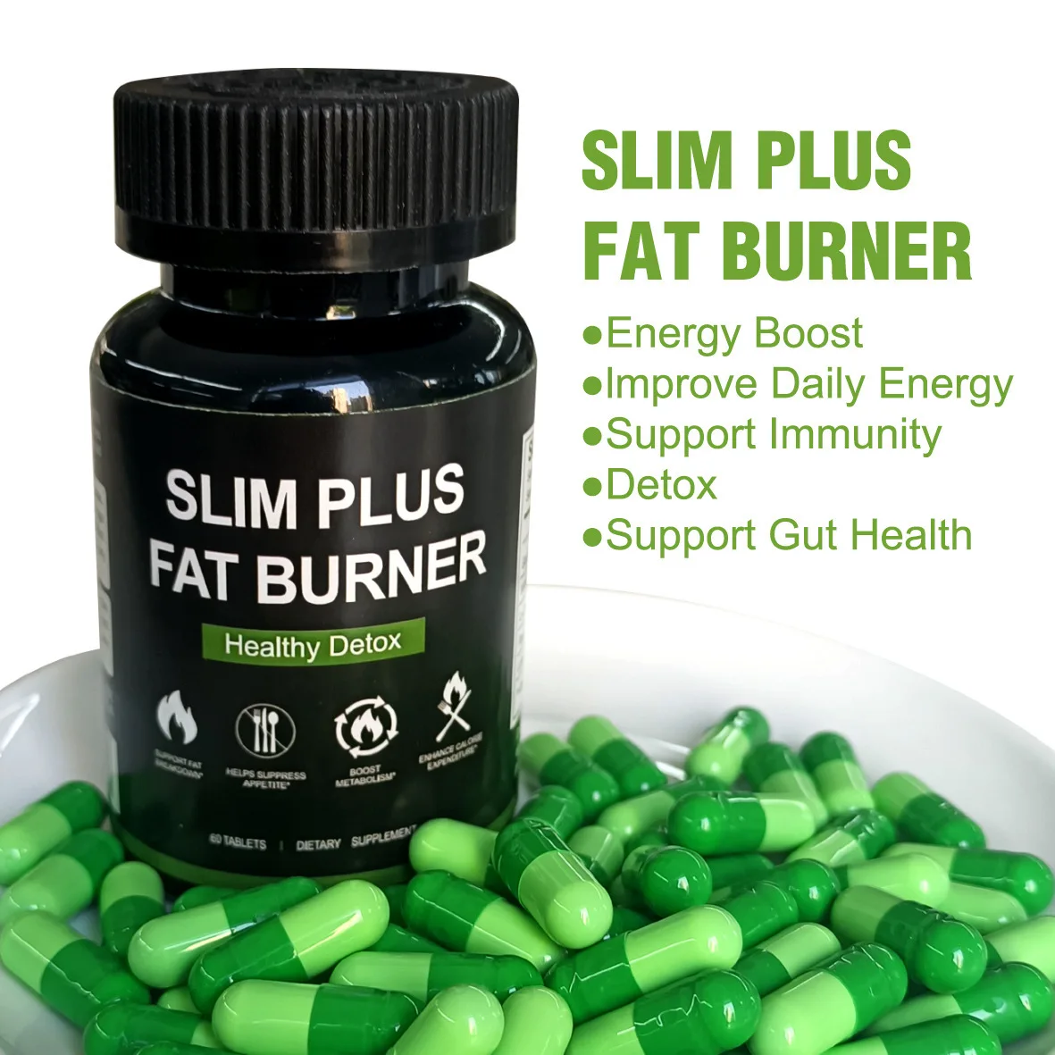 60 Pcs Slim Plus Fat Burner Healthy Detox Slimming Capsule  Weight Loss For Men & Women Burn Cellulite