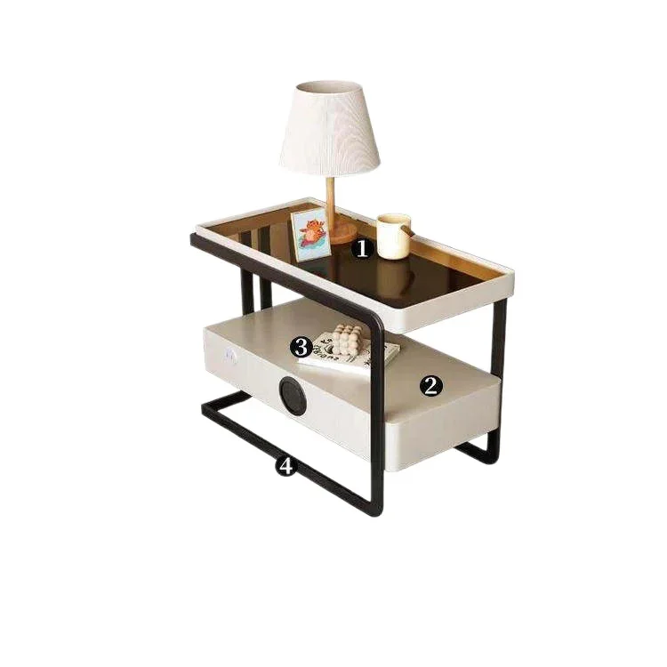 Solid wood wrought iron sofa edge corner few household living room small coffee table movable with Bluetooth stereo bedside side