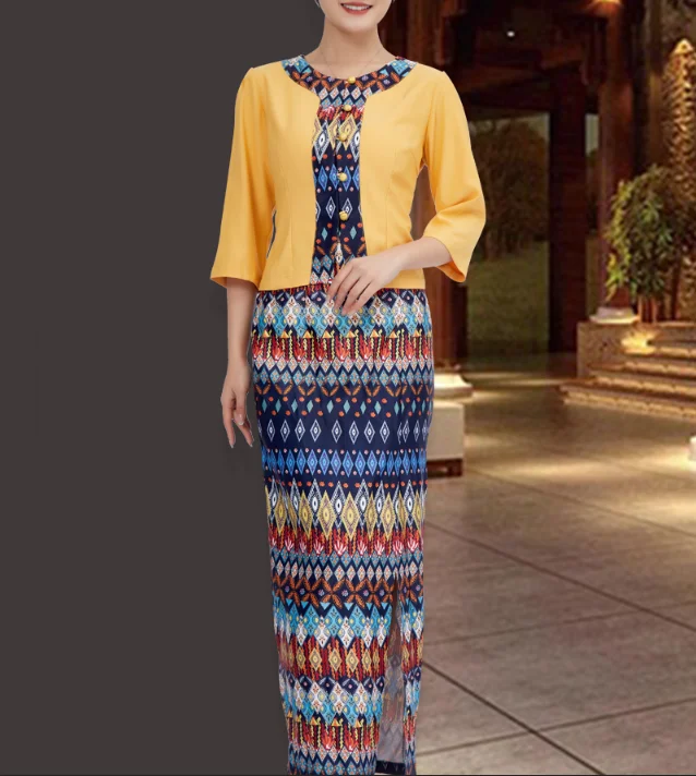 Southeast Asia Hotel Workwear Malaysia Spa Uniform Yellow Woman Dress