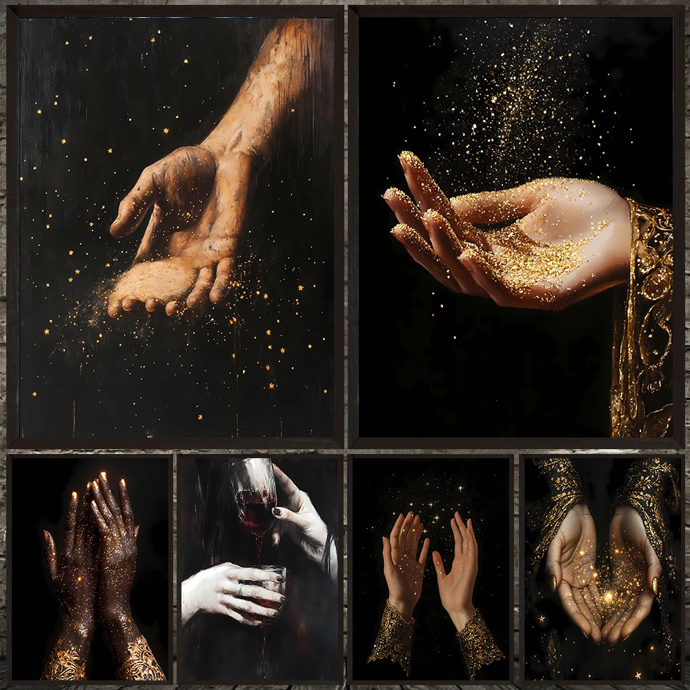 Stardust In Hand And Clawed Hands Vampire Moody Wall Art Canvas Painting,Dark Cottagecore Aesthetic Art Poster Print Home Decor