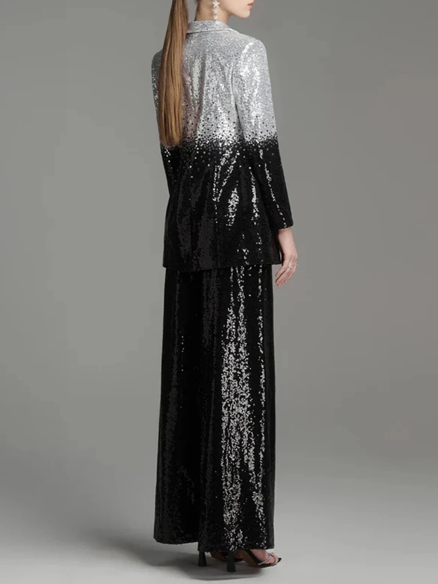 TWOTWINSTYLE ample épissé paillettes deux pièces ensembles pour femmes revers manches longues Blazer taille haute Blace pantalon ensemble de mode femme