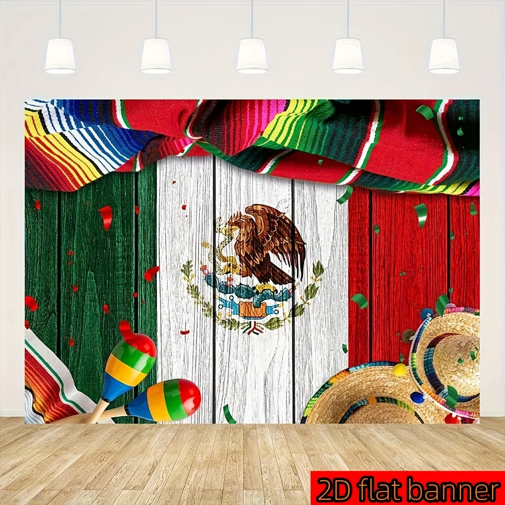 Bandera plana 2D, tela de fondo para el Día de la Independencia Mexicana "Viva México" - accesorios de fotografía para la fiesta del Día de la Independencia