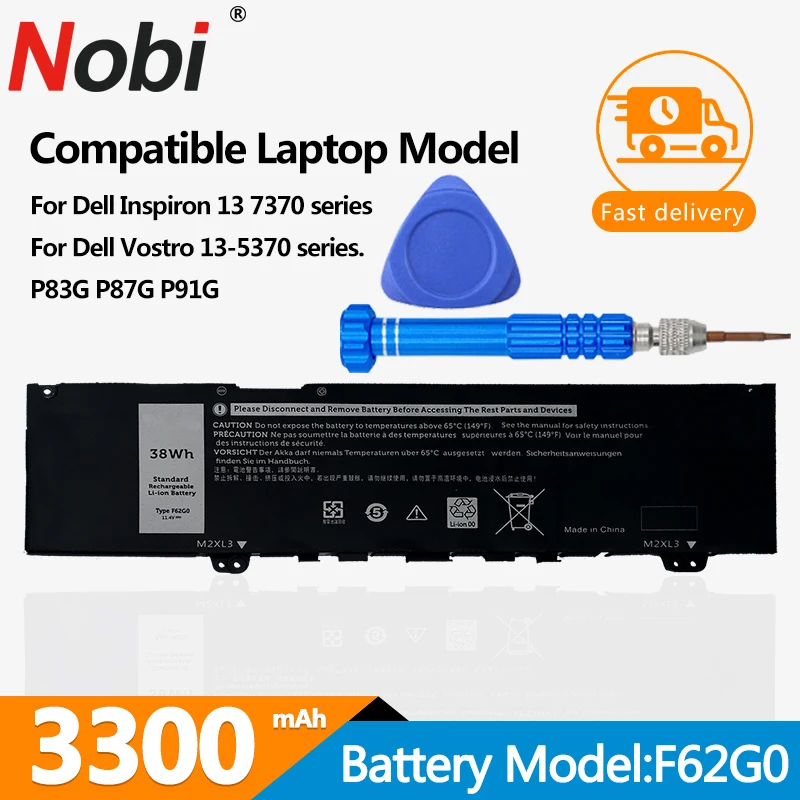 Nobi แบตเตอรี่แล็ปท็อป F62G0 F62GO สำหรับ Dell Inspiron 13-7370 7373 7380 7386 Vorstro 13-5370 39DY5 RPJC3