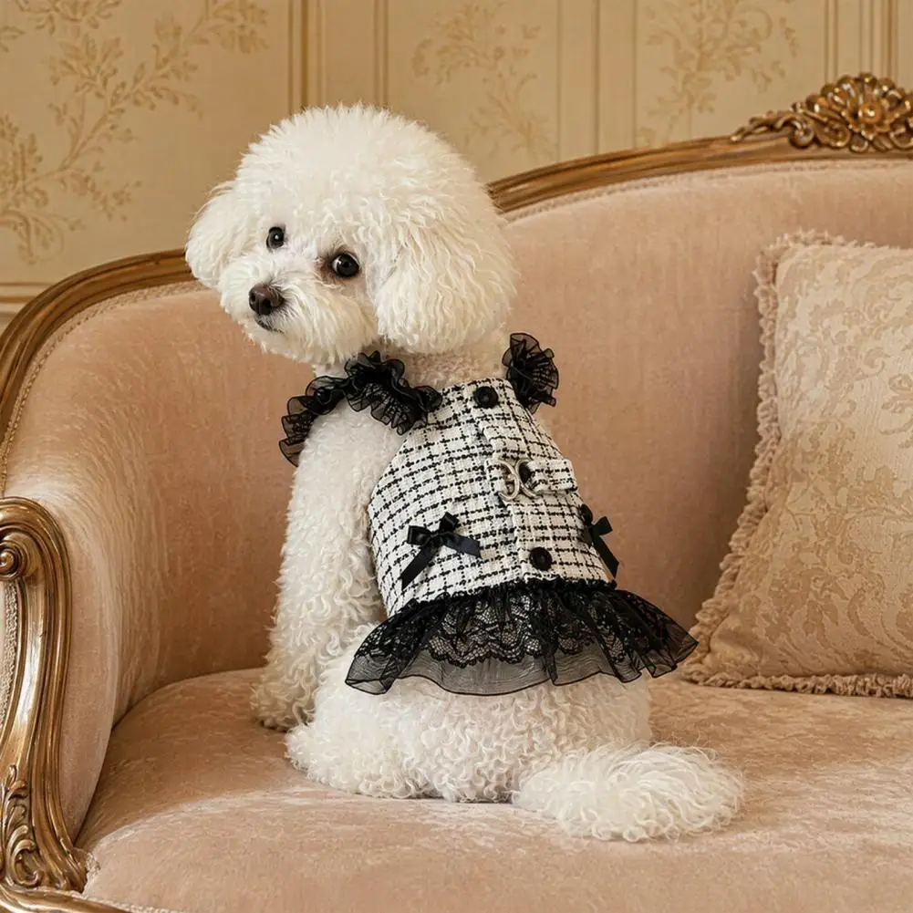 Spring Dog Clothing Mesh Dog Dress Summer Tweed Dog Dress with Lace Trim Summer Pet Harness Dress Cute Party Wear for Small Dogs