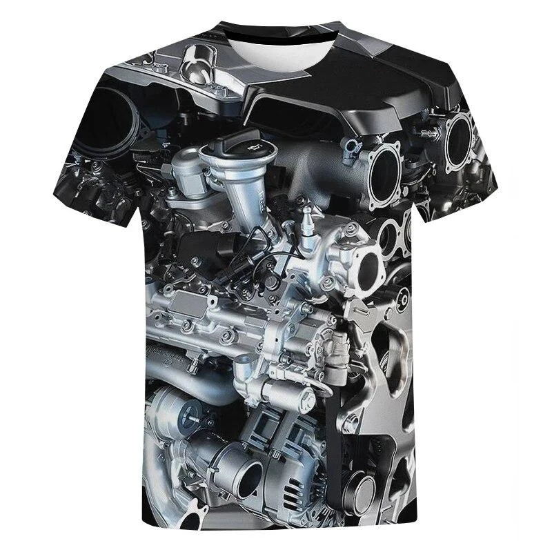 Men's T-shirt 3D Print Supercar Engine Mechanical Graphic O-neck Short Sleeve T Shirt Personality Harajuku Street Breathable Tee