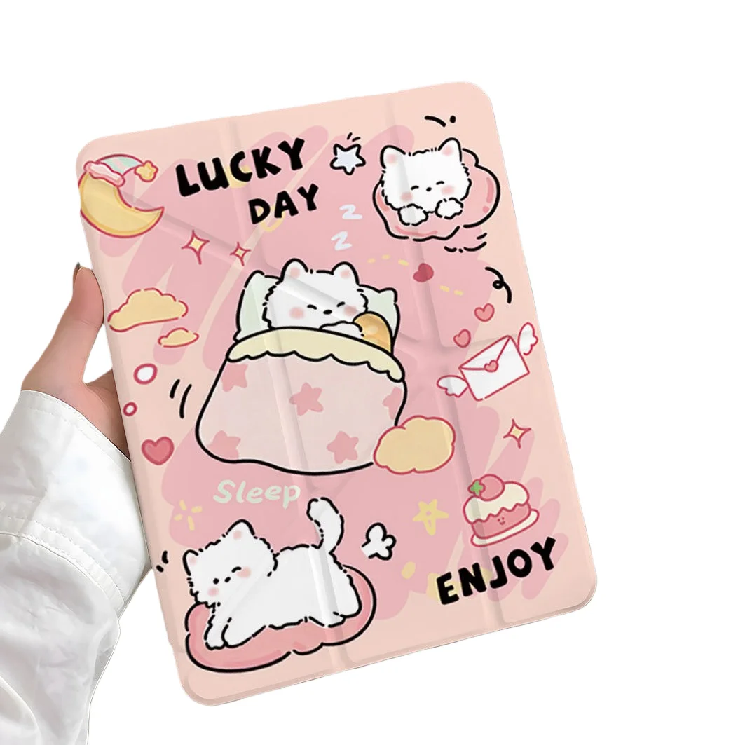 Sleeping Cat Pen Slot Tablet Case For Mini7 6 iPad Pro 2024 2022 2021 2020 2019 2018 2017 11 10 9 8 7 6 5 Air7 6 5 4 3 2 1 Cover
