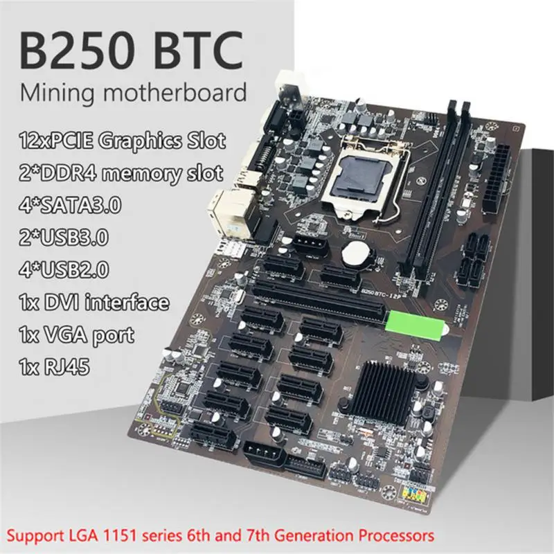 B75 B250C Mining Motherboard 12 USB 3.0 To PCIe XI-E 16X Graphics Card LGA 1151 DDR4 SATA Bitcoin BTC ETH Miner Mainboard