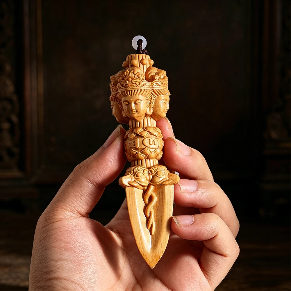 Wooden Vajra Staff Charms Hand-carved Cedarwood Buddha Vintage Collectibles Pendant Key Ring Car Ornament Everyday Wear Jewelry