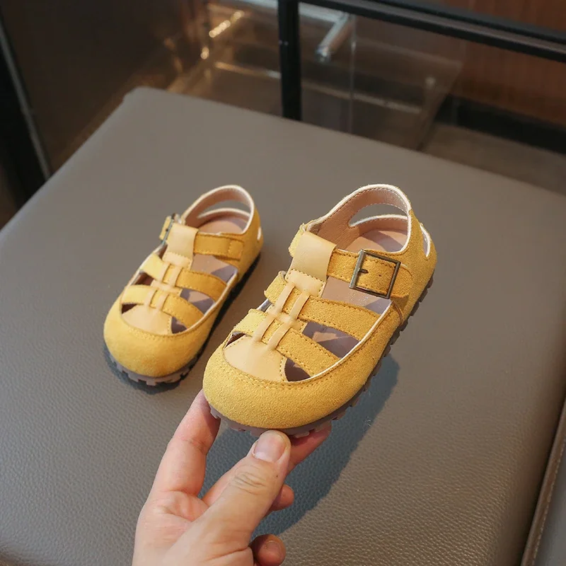

New Kids Simple Flat Sandals Trend Summer Girls Woven Causal Sandals Thick Bottom Fashion Beach Children's Hollow-out Sandals