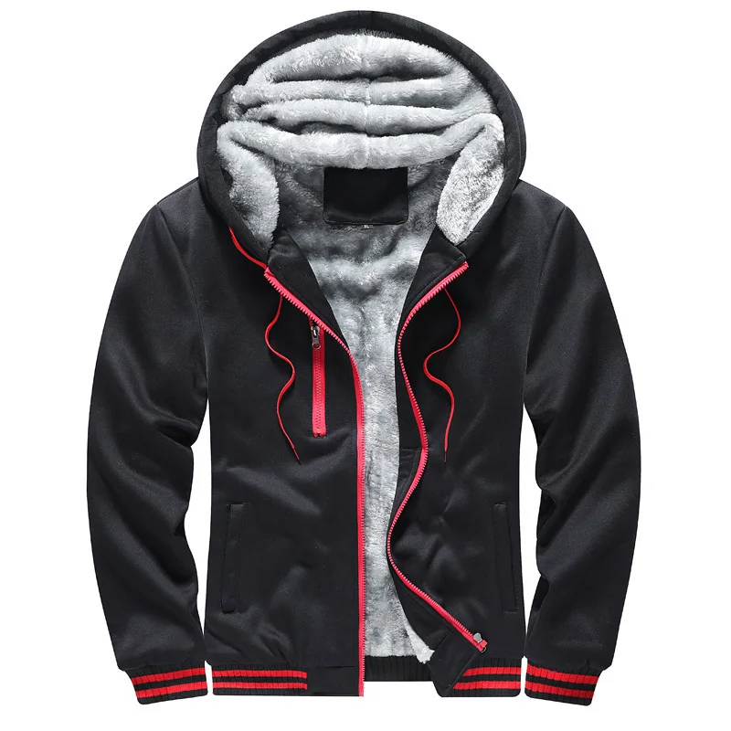 

Men Hoodies Hip Hop Zipper Oversized Sweatshirt Long Sleeve Jacket Coats Villous Lining Winter Casual Loose Hooded Clothing Tops