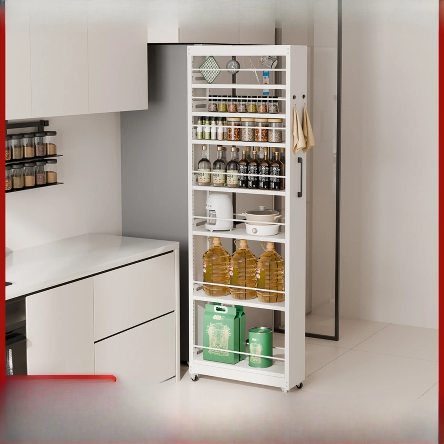 

Wow, kitchen metal crevice rack, refrigerator side pull floor very narrow trolley gap storage