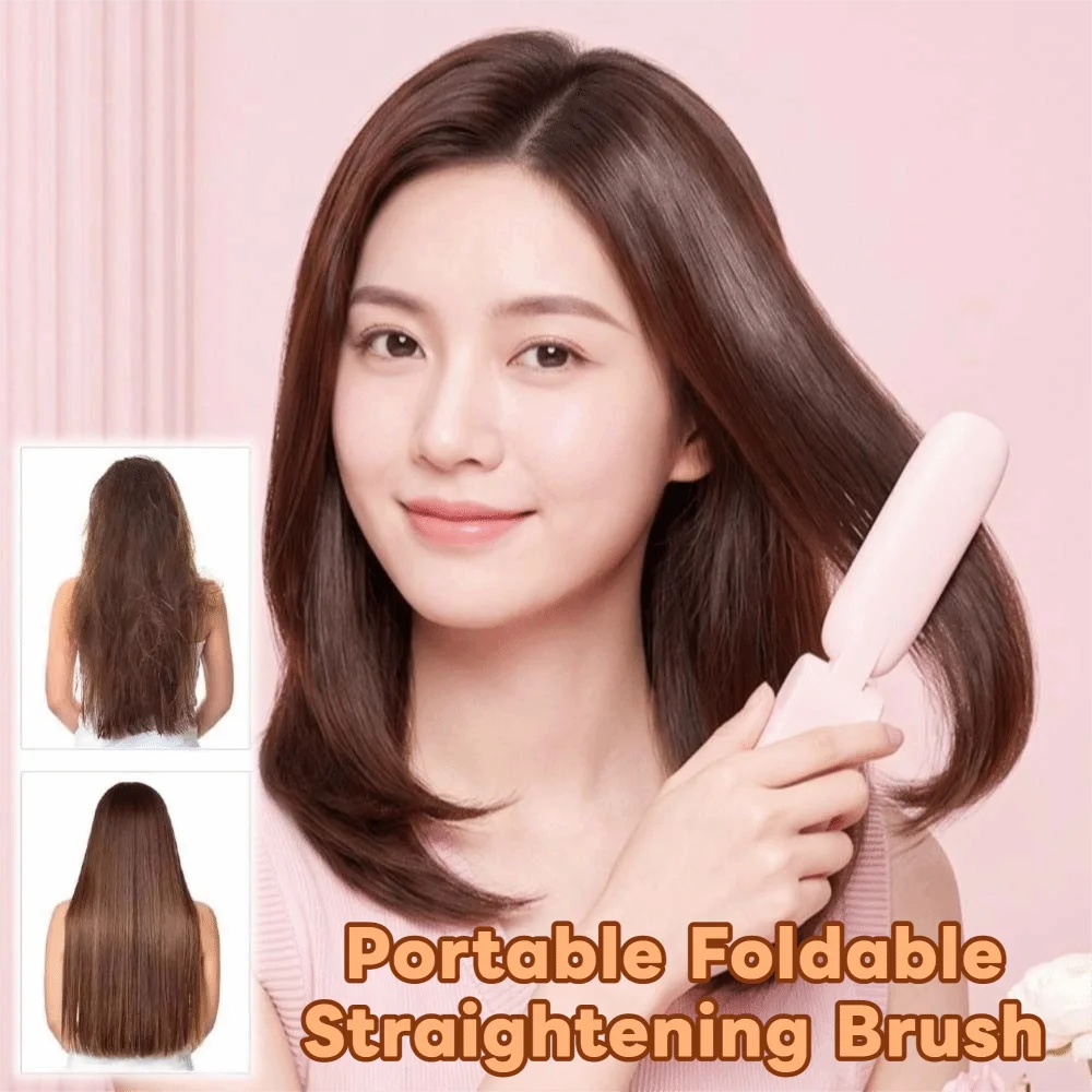Portable Negative Ion Straightening Brush Foldable Fast Hair Styling Iron Wireless Lightweight Mini Straight Hair Brush