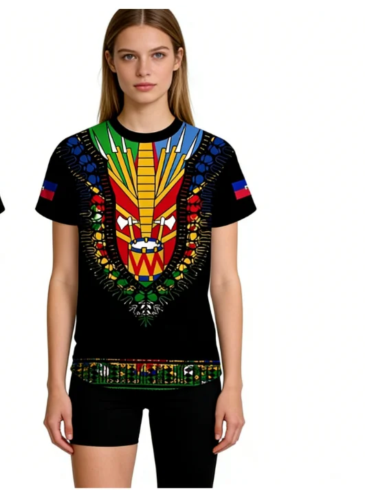 Haiti Coat Of Arms T Shirt Men Women L'Union Fait La Force Print Short Sleeve Casual Patriotic Top Male Shirts Clothing