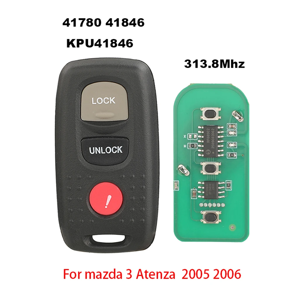 Jingyuqin 3Buttons Remote Car Key For Mazda 3 Atenza 2005 2006 KPU41846 41780 41846 Control Full Key 313.8MHZ