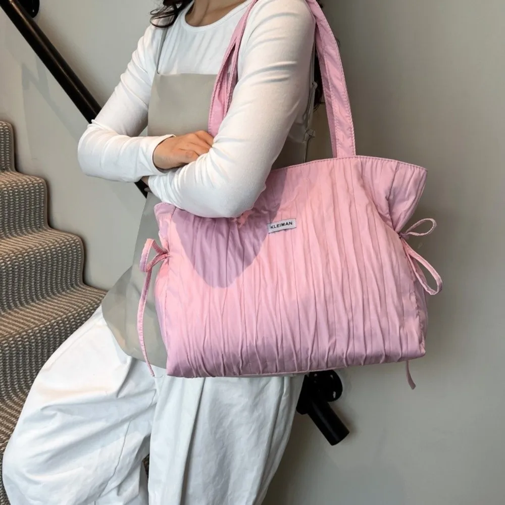 

Stylish Solid Color Women's Wrinkle Totes Bag High Capacity Leightweight Single Shoulder Bag Zipper Casual Underarm Bag Students