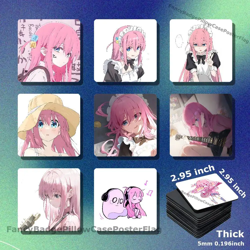Hitori  Anime B-Bocchi Acrylic Refrigerator Magnets Square Tiles with Magnetic Sheets for Home Decoration