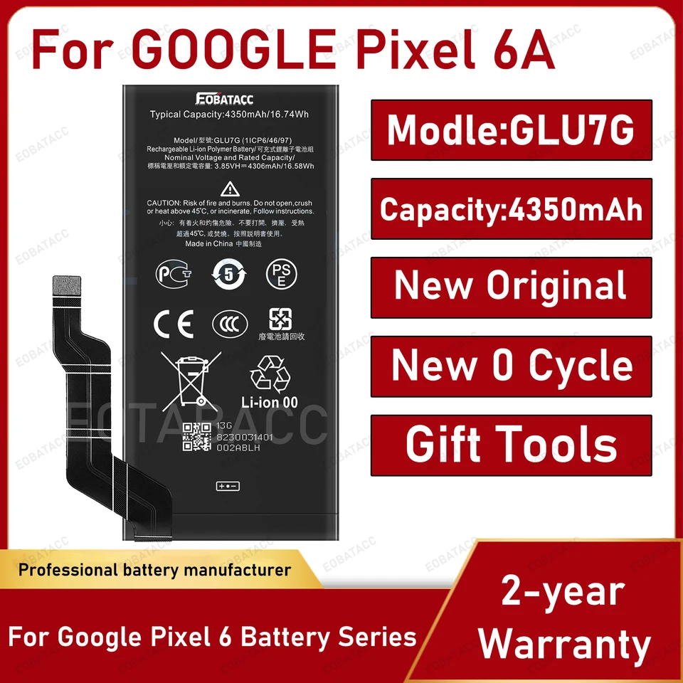 Batería de repuesto 100% original nueva GLU7G para Google Pixel 6A, incluye herramientas gratis