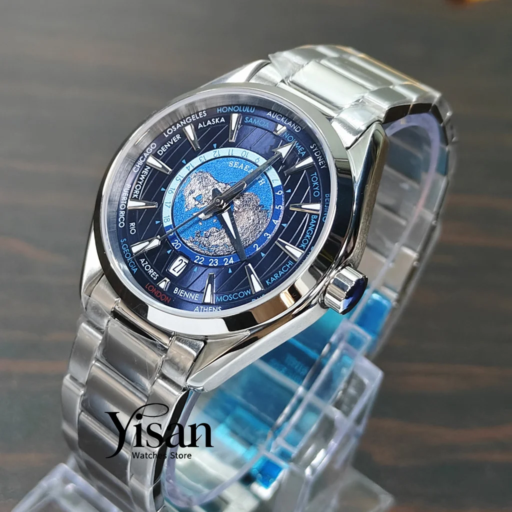 

Новые мужские часы NH35 с автоматическим механизмом, 41 мм, сапфировое стекло, синий циферблат, водонепроницаемые механические часы, деловые часы