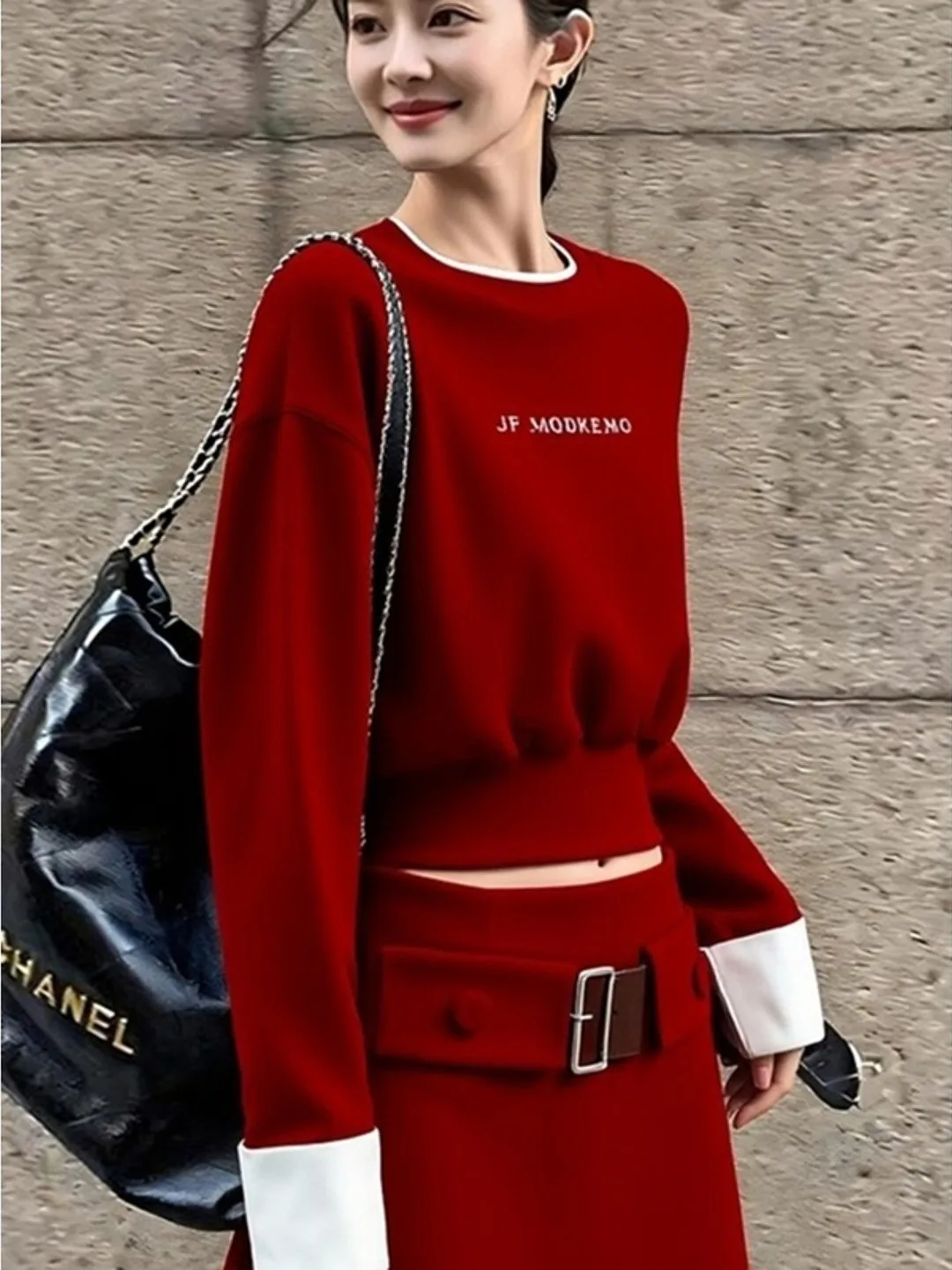 

plus Size Faionable Korean Sle Spring Outfit Top And Skirt Set Breathable Casual Wear for Young Women