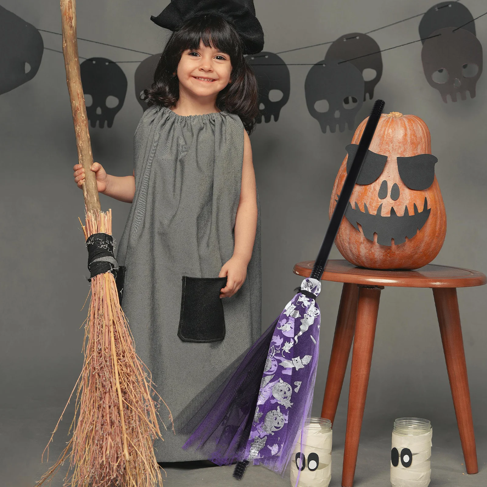 Halloween Witch Broom Detachable Kids Broomstick Child Size Halloween Party Cosplay Decoration Witch Costume Prop