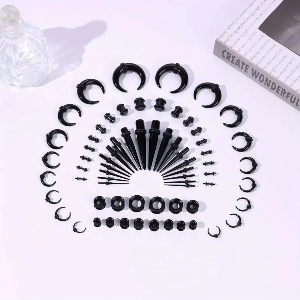 Bobisty 1pc Ear Stretching Kit 14G-00G Acrylic Tapers Plugs Acrylic C Shape Pincher Tapers Silicone Tunnels Ear Gauges Expander