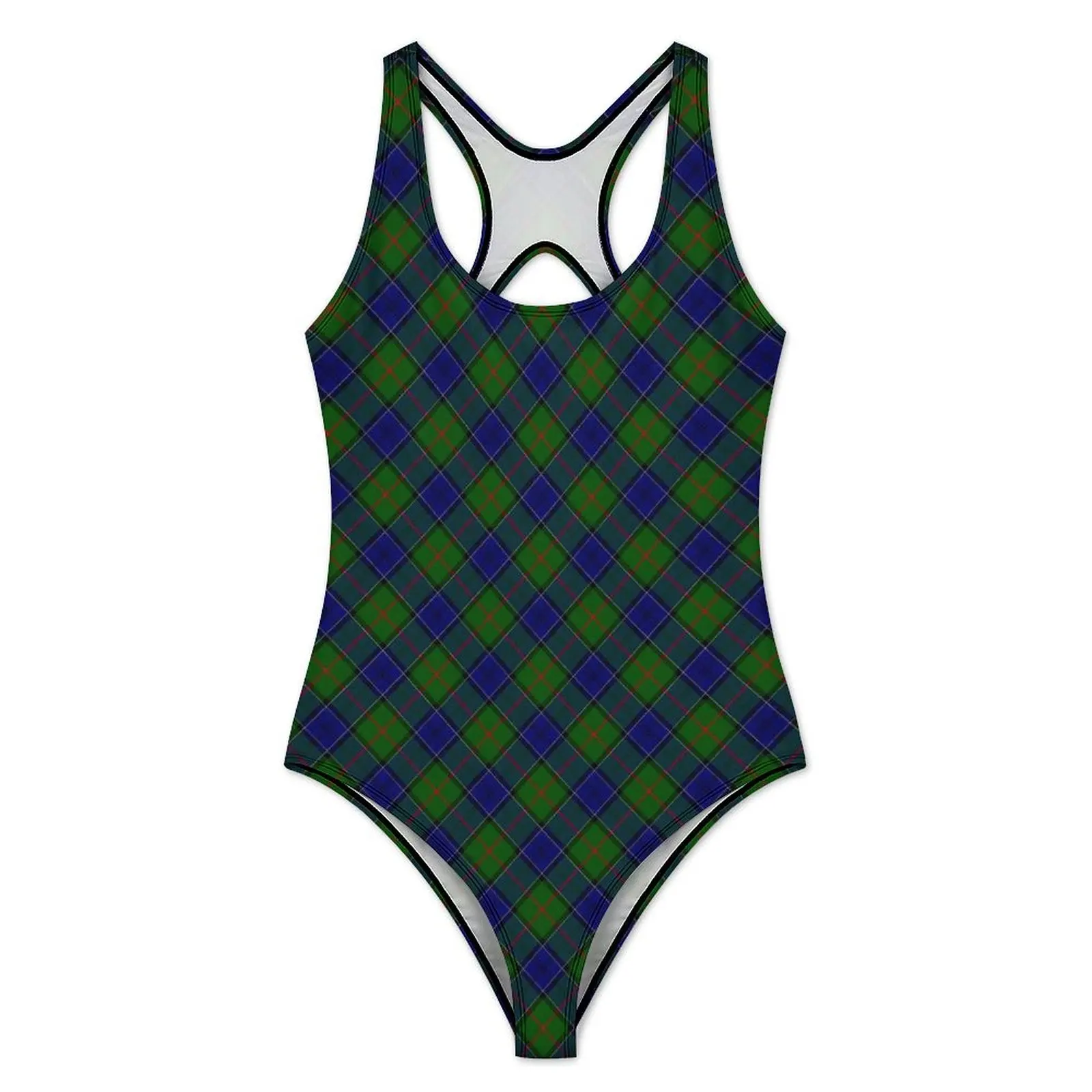 Blue Green Plaid Swimsuit Retro Print Swimwear One Piece Holiday Swimsuits Backless Bathing Suits Women Push Up Sexy Beach Wear