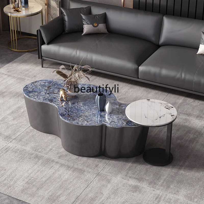 Italian light luxury living room home tea table small apartment designer special-shaped rock slab high-end tea table