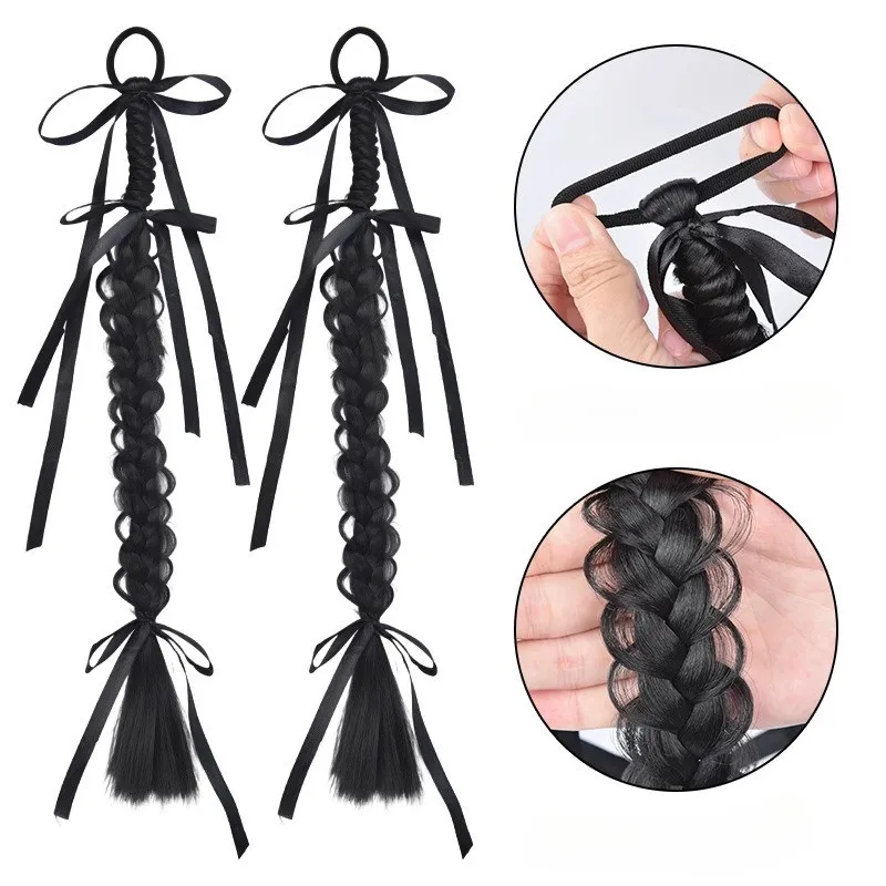 Sweet Bow Synthetic Double Ponytail Braids Wig New Chinese Style Girl Boxing Braids Wig