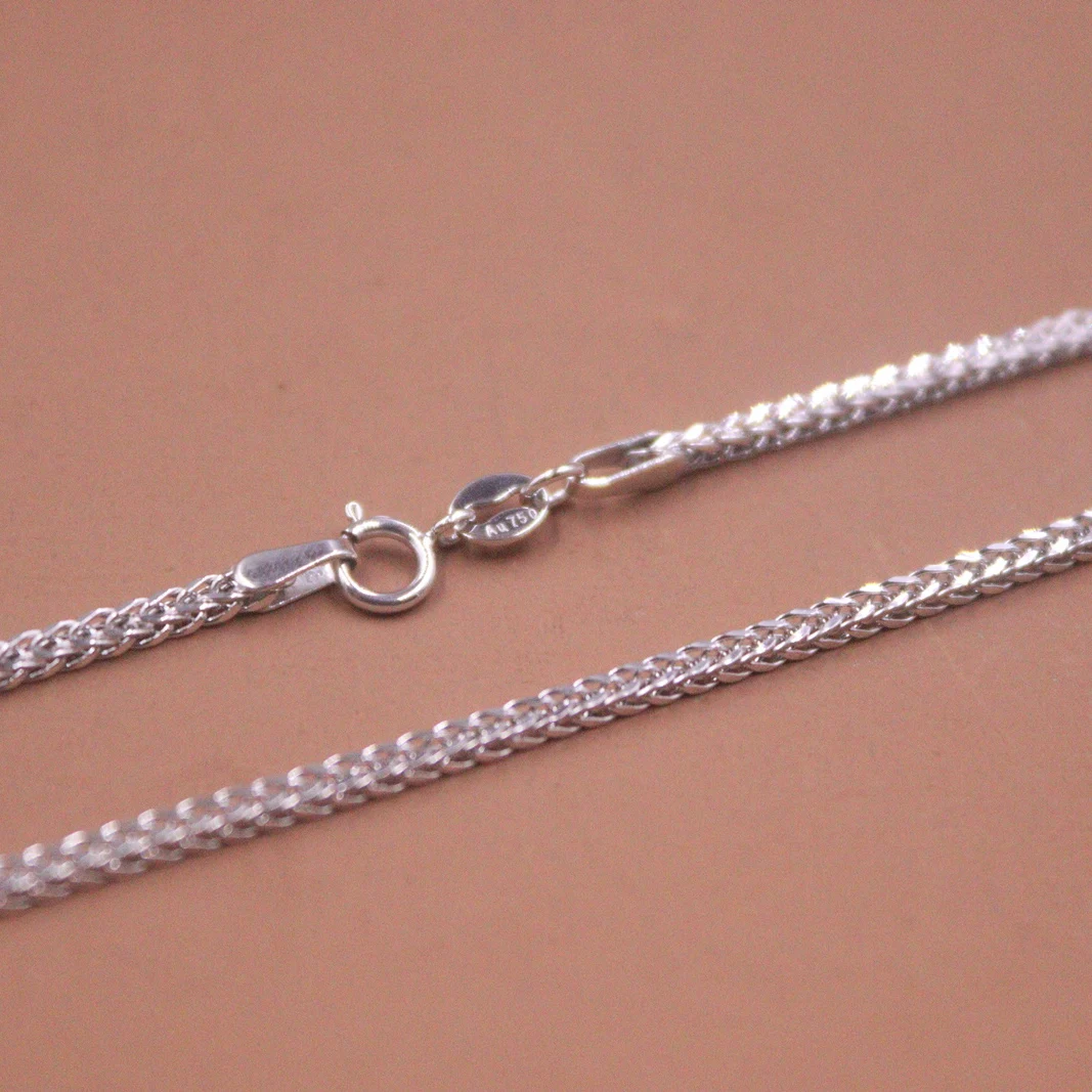 Real Pure 18K White Gold Necklace Women 1.4mm Width Wheat Link Chain 18inch 2.5-2.8g