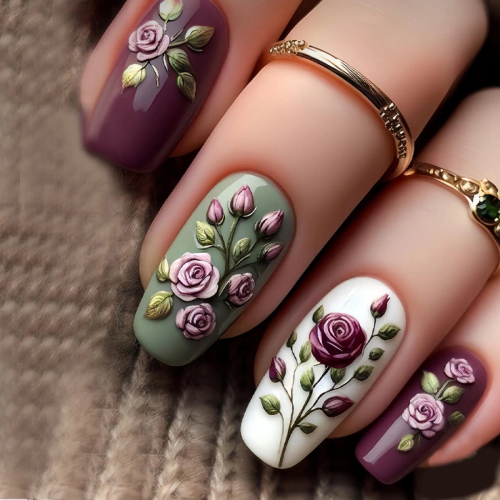 

24pcs Short Ballet Press on Nails with Flower Design False Nails Art Simple Purple Full Cover Nail Reusable Round Head Fake Nail