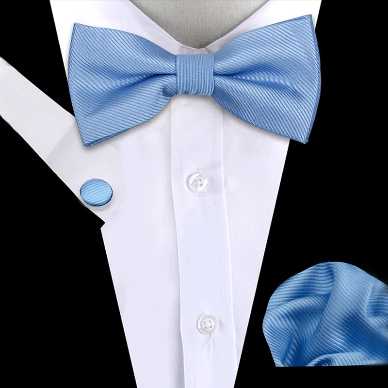 

Solid color striped bow tie cuff link square scarf 3 piece set wedding banquet men's dress accessories burgundy bow