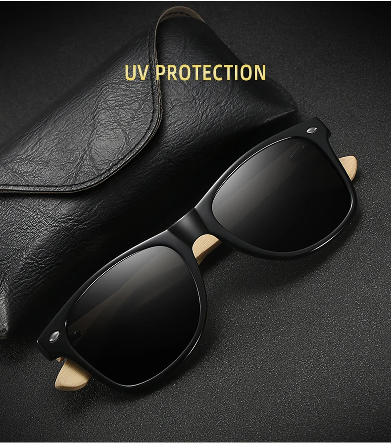Mode Bambus Holz Vintage Quadrat Sonnenbrille Männer Frauen Luxus Marke Designer Sonnenbrille Holz Fahren Angeln UV400 Brillen – Detail 2