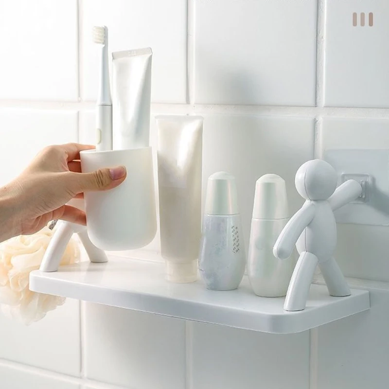 1 Pc Little White Man No Punching Bathroom Storage Rack, Kitchen Storage Rack, Plastic Bathroom Storage And Organizing Rack