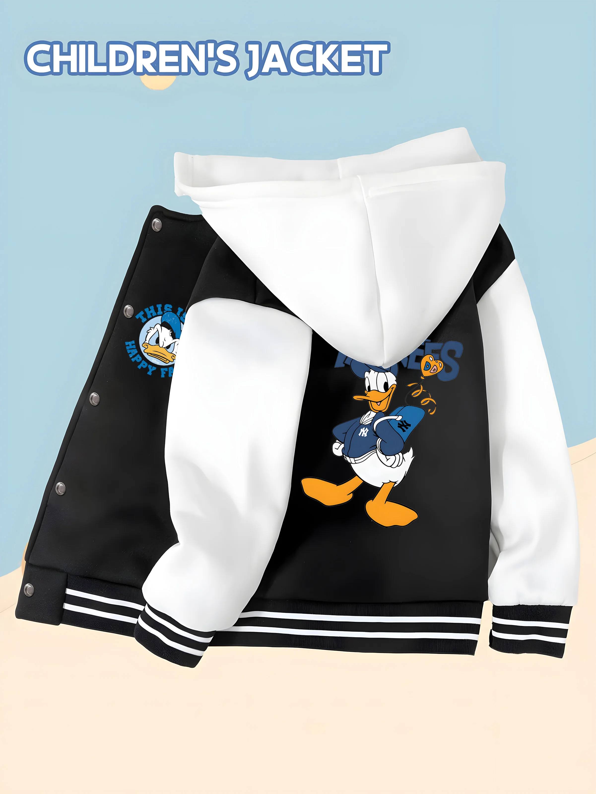 

MINISO Disney Donald Duck collaboration boys' baseball jacket - Donald Duck double-sided print, fashionable everyday wear