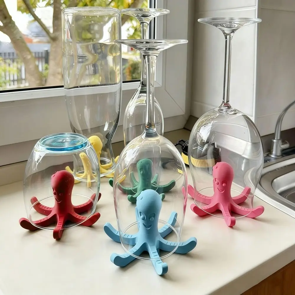 6 Claws Octopus Cup Drain Rack Big Octopus 3D Printing Water Bottle Drying Rack Blue Red Modern Design Water Cup Holder