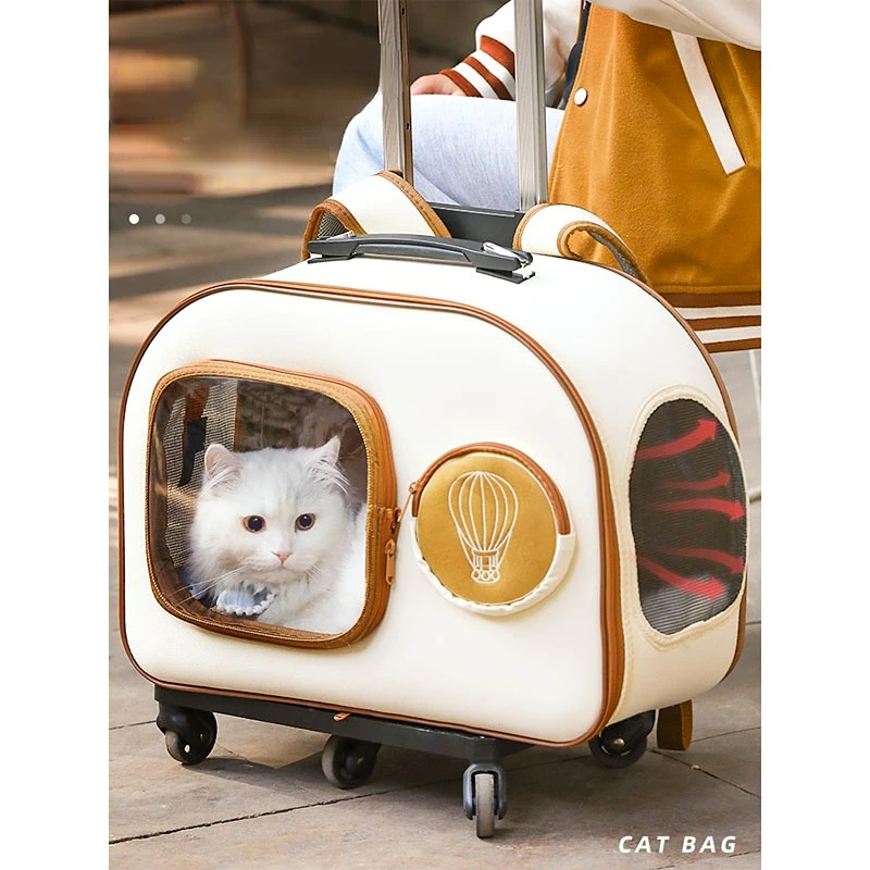 Trolley Valigia Bagagli con ruote Zaino per gatti traspirante Passeggino per animali domestici di grande capacità Bagagli per animali domestici all'aperto portatili