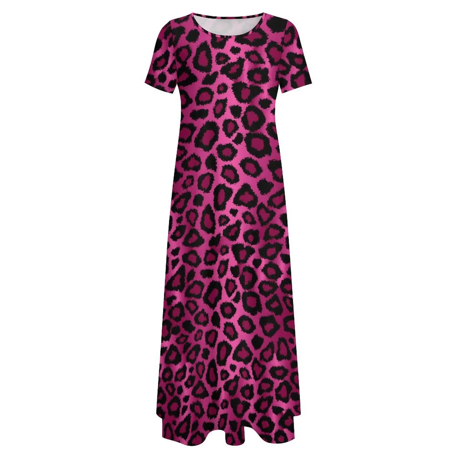 Vestido leopardo rosa estampa animal moderno maxi vestido feminino manga curta engraçado boho praia vestidos longos tamanho grande 6xl 7xl