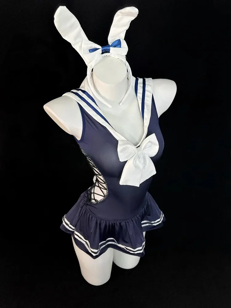 مثير JK orm مدرسة فتاة الأرنب فتاة الملابس الداخلية ثوب النوم ربطة القوس فيونكة دعوى إغراء الزي V-ne Svel البوليستر
