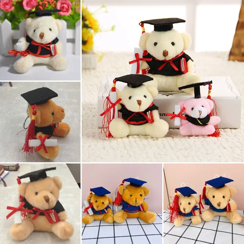 Cartoon Plush Doll Keychain Dr. Bear Cute Bear Graduation Bear Gifts Fur Pompom Bear Bag Pendant Bag