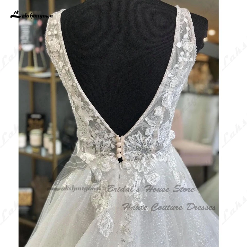 Lakshmigown Sparkly Sequin Women Wedding Gowns 2023 New In Abito Da Sposa Plunging V Neck Sexy Bridal Dress Backless