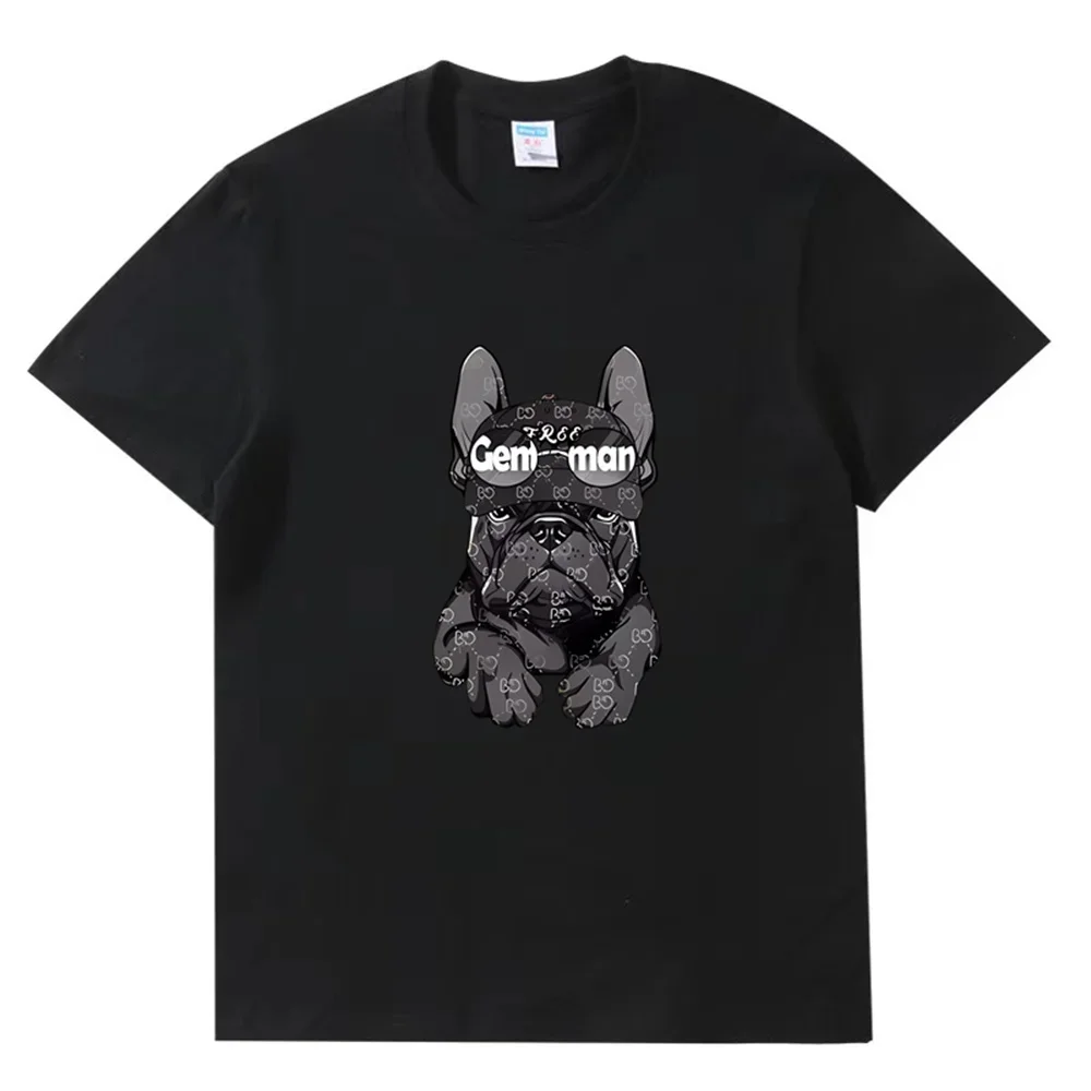 Harajuku French Bulldog Print Summer High Quality 100% Cotton Breathable Men T-Shirt Outdoor Casual Fashion Men's Streetwear