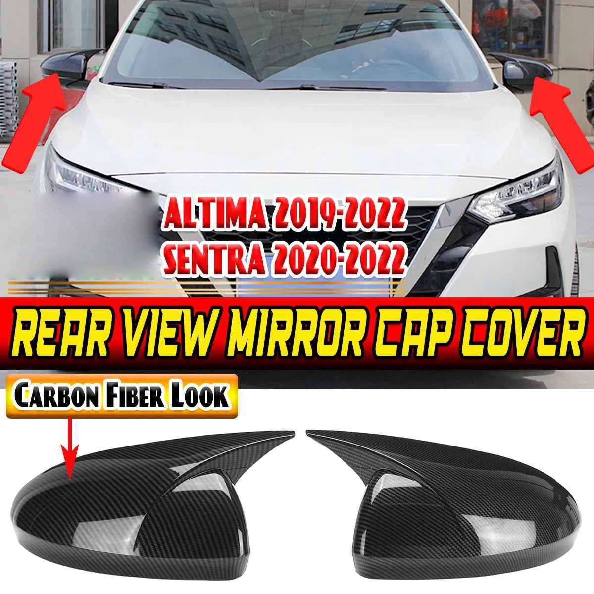 Car Carbon Fiber Side Rearview Mirror Cover Cap Mirror Shell Case Trim for NISSAN ALTIMA SENTRA 2019-2022 Mirror Cover