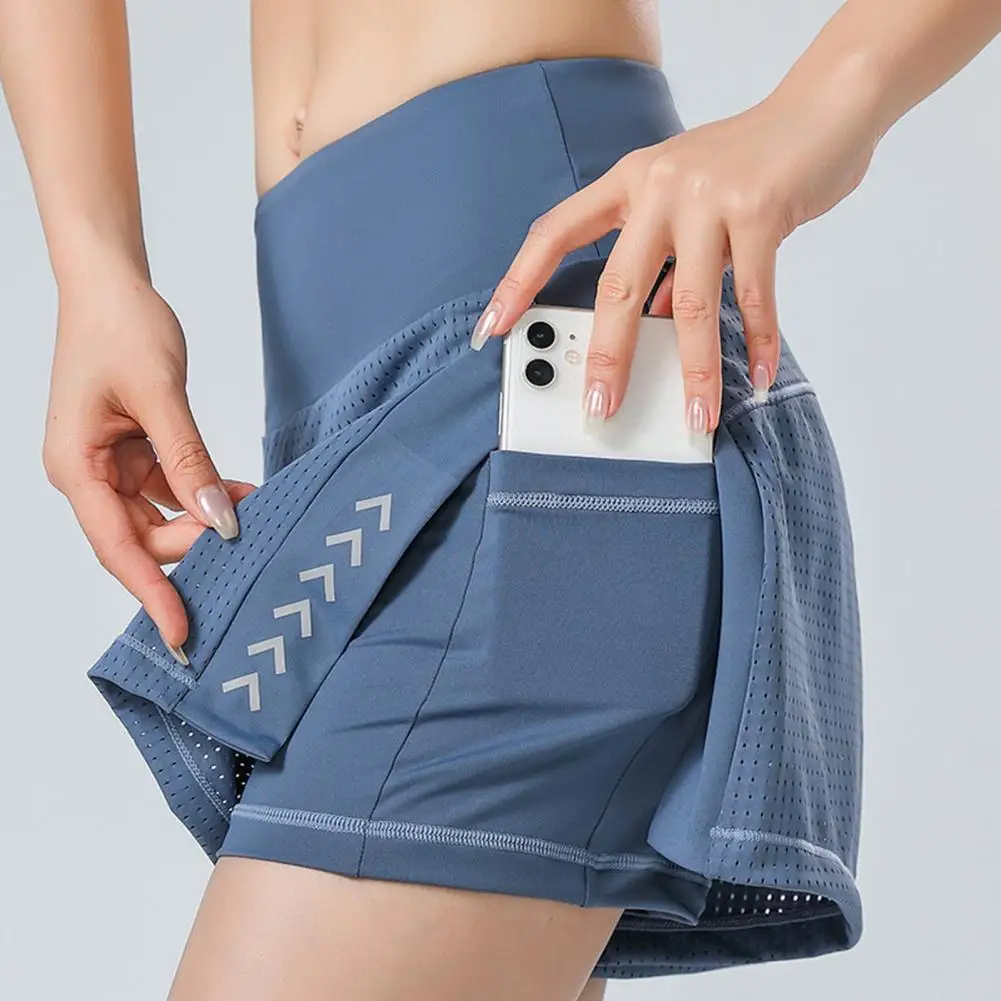 Jogging Running Shorts Yoga Shorts Hollow Out Loose Side Pockets Fake Women High Waist Shorts Sports Gym Clothes