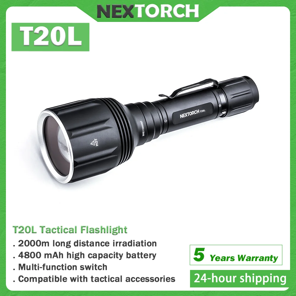 

Тактический фонарик NEXTORCH T20L, белый Лазерный фонарь высокой мощности, дальность облучения 2000 м, сильный луч фокуса, поисково-спасательный