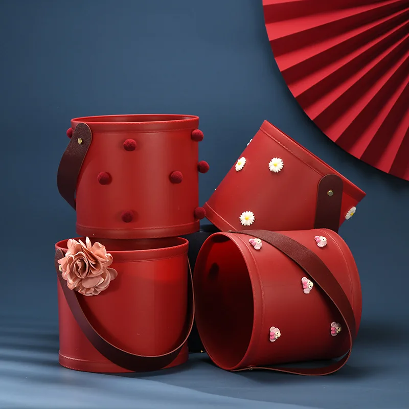

Plastic Handheld Flower Bucket Bouquet Decor Portable Wedding Present Storage Bucket Luxury Celebration Flower Package Container