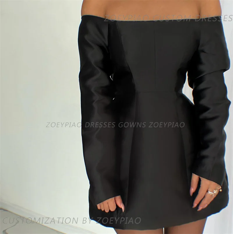 Vestido De Noche De satén con hombros descubiertos para mujer, De línea A traje sencillo, color negro, De lujo, personalizado, para fiesta De graduación, verano, 2023