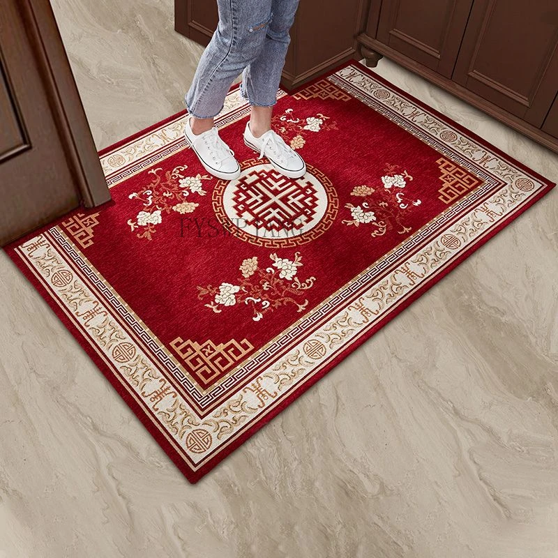 New Chinese Style Entrance Door Mat Rectangular Knitted Carpet Thickened Anti-Slip Mat Hallway Floor Mat Machine washable Rugs