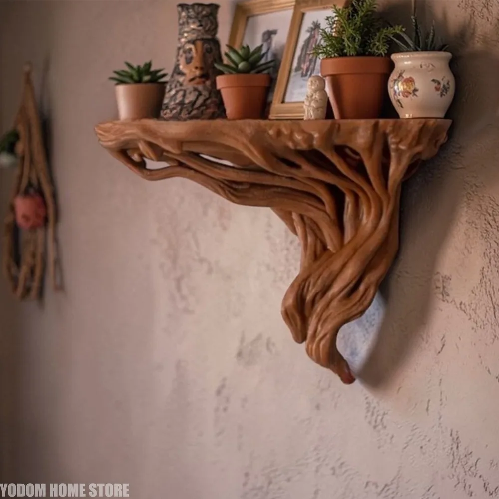 Tree Root Shaped Wall Rack Bohemian Rustic Corner Display Wall Mount Storage Shelves Home Decoration